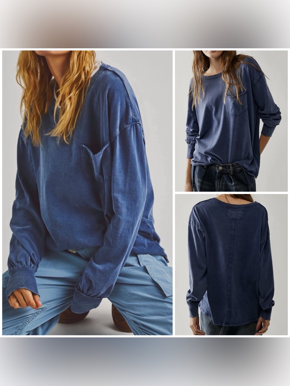 NWOT Free People We The Free Fade Into You Tee - navy blue indigo - Medium